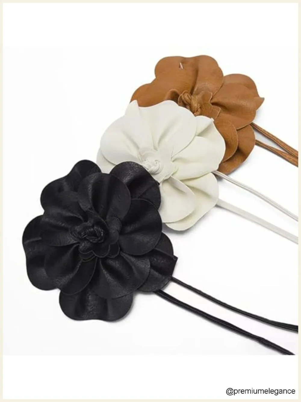 PU Leather Floral Waist Tie Belt Cinch Belt for Dresses